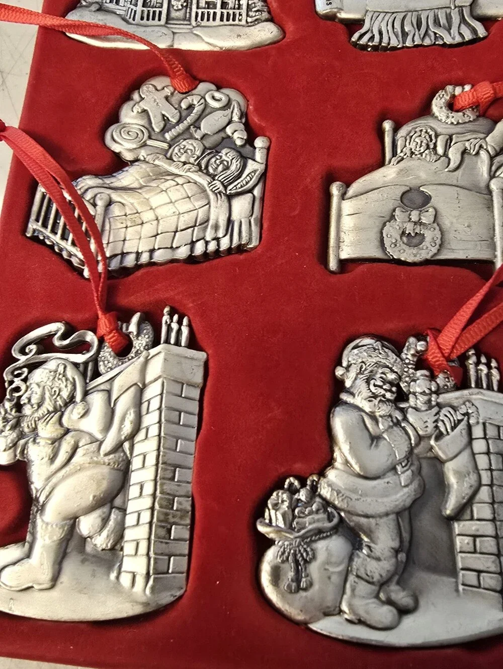 Vintage 1995 Twas the Night Before Christmas Pewter Ornaments Set of Nine
